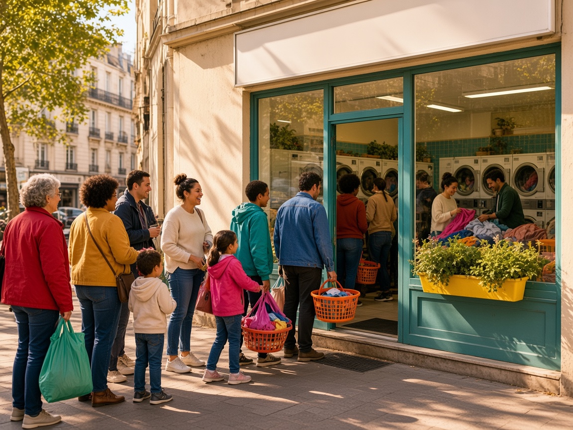 File d'attente devant la laverie